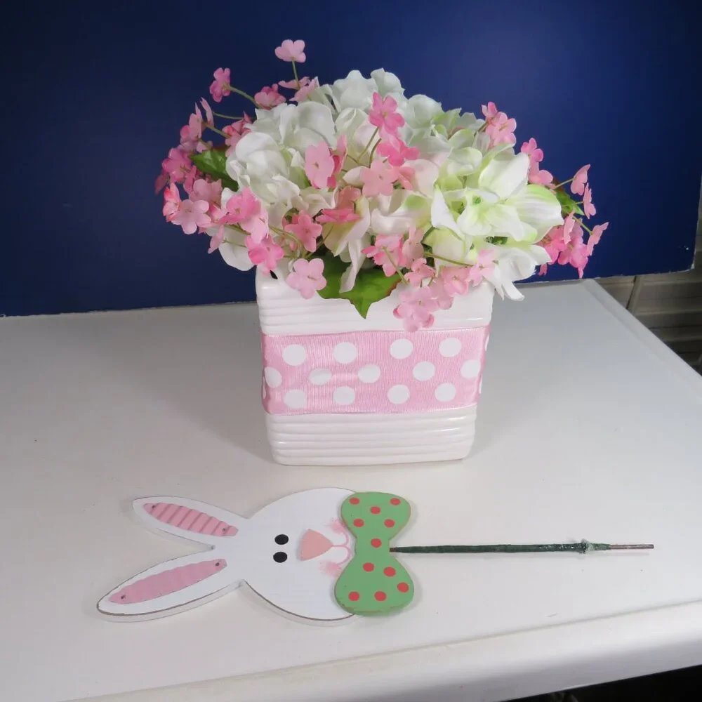 Spring Floral Arrange (add or subtract Rabbit head) heavy ceramic pot